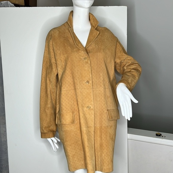 Revillon Paris Sz 40 Nubuk Laser Perforated Suede Leather 3/4 Coat Jacket - Picture 1 of 12